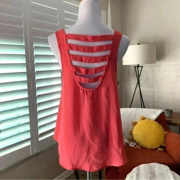 Garage orange pink chiffon flowy cutout tank top - Picture 4 of 6